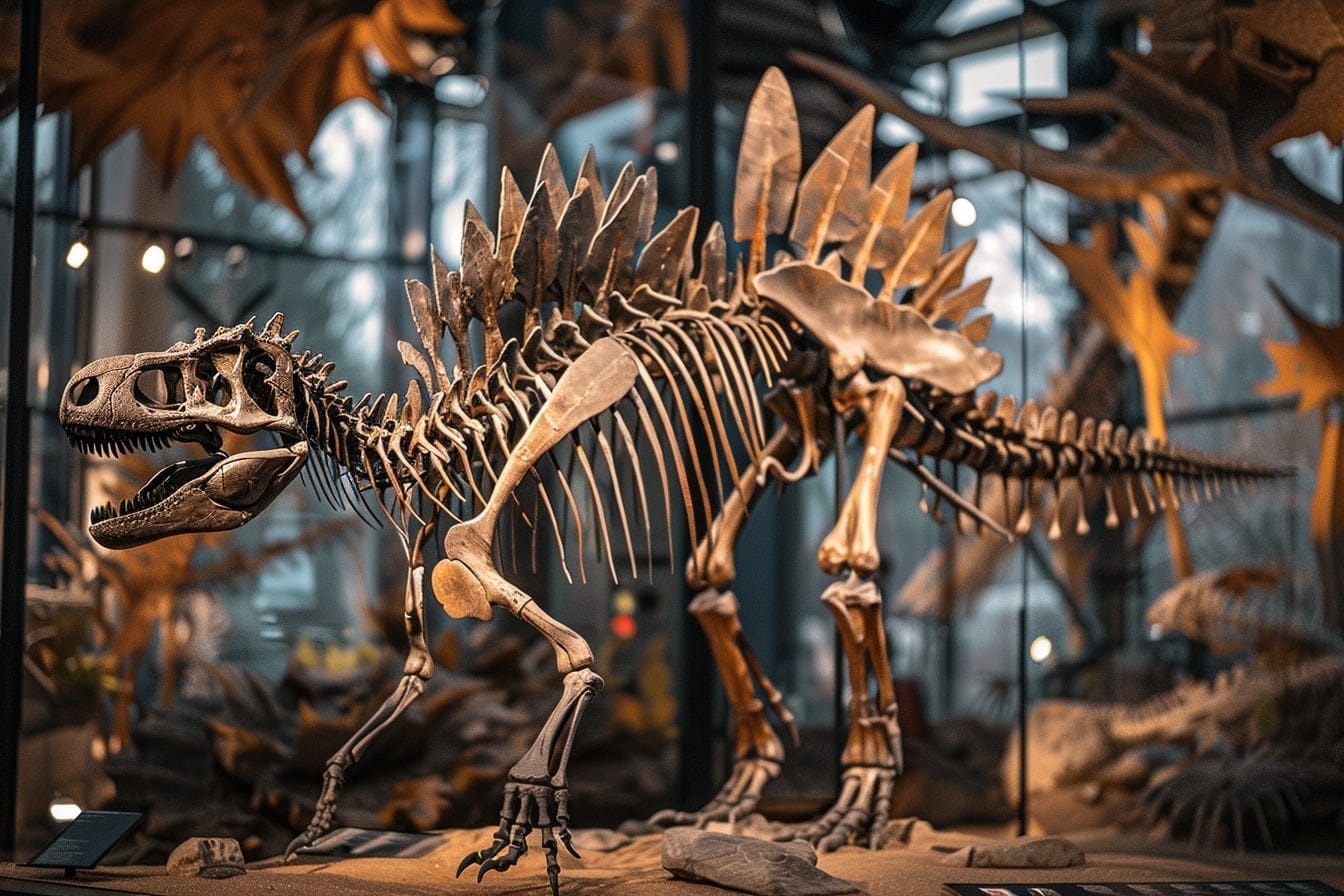 Illustration. Un squelette de dinosaure.