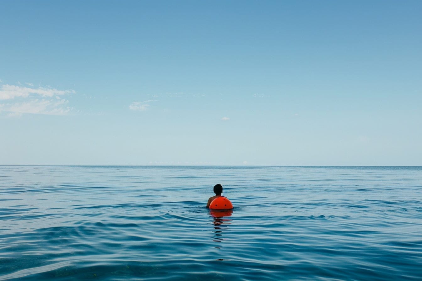 Illustration. Seul.e en mer.