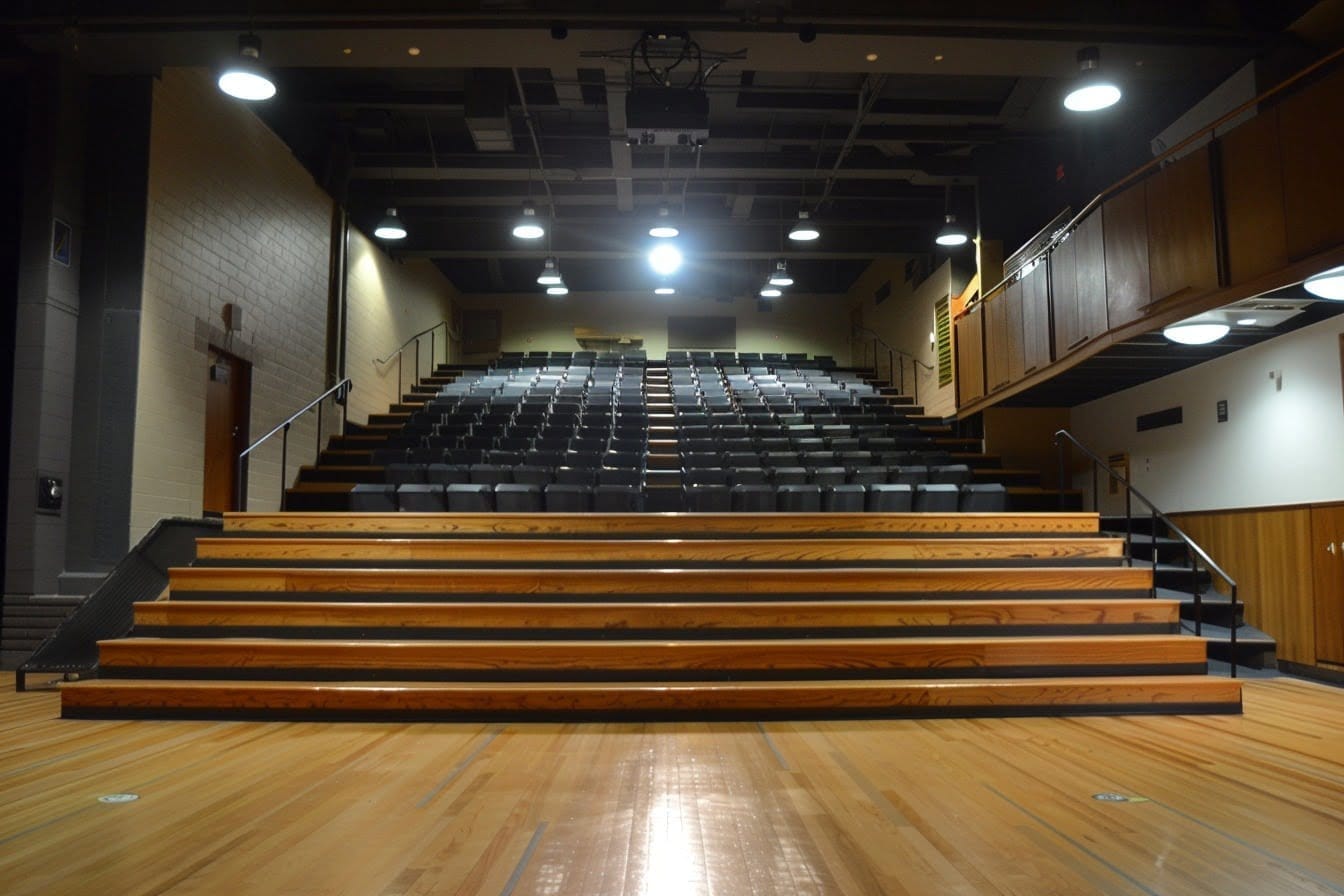 Illustration. Un amphithéâtre universitaire vide.