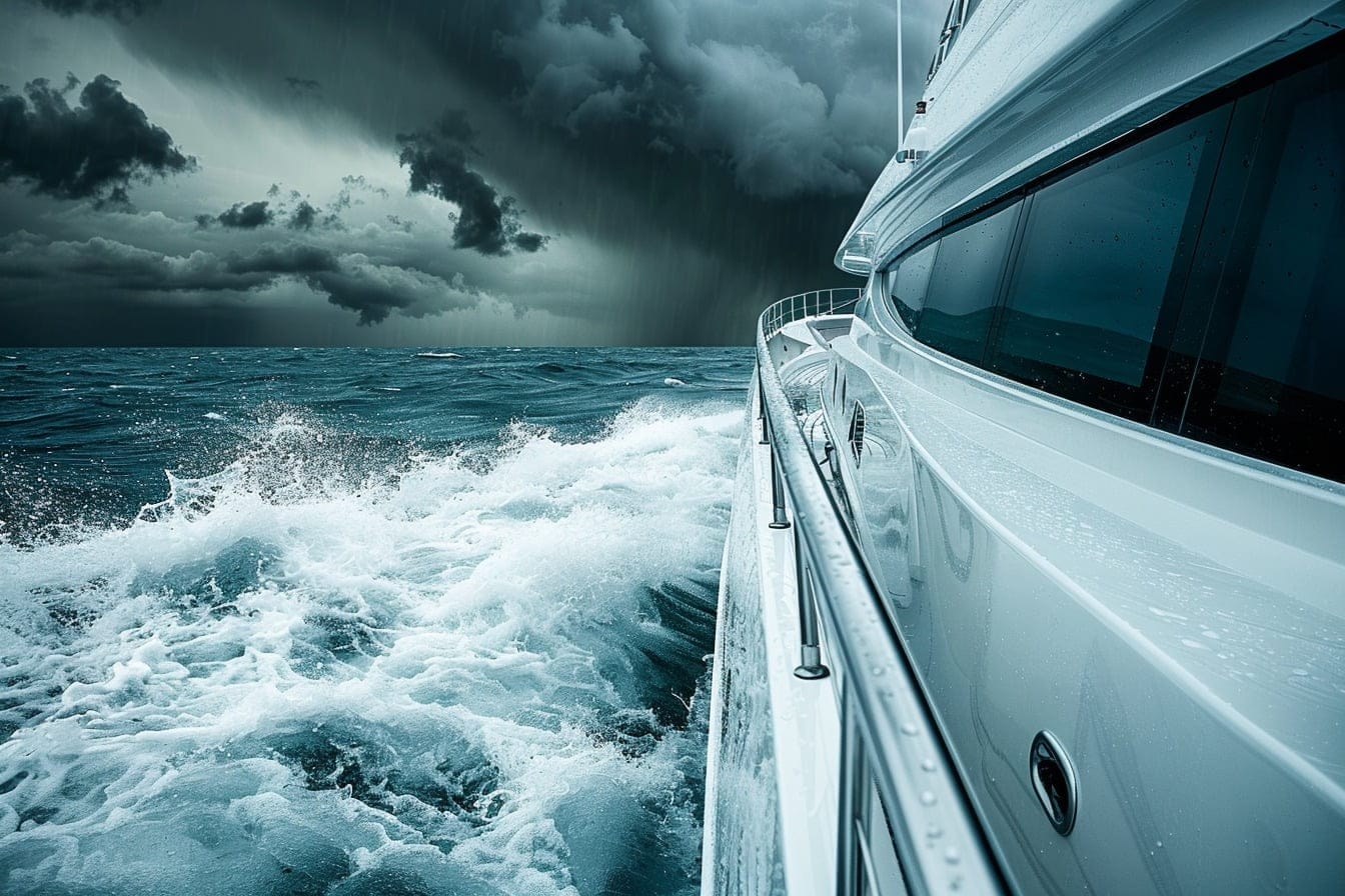 Illustration. Un yacht dans le mauvais temps.