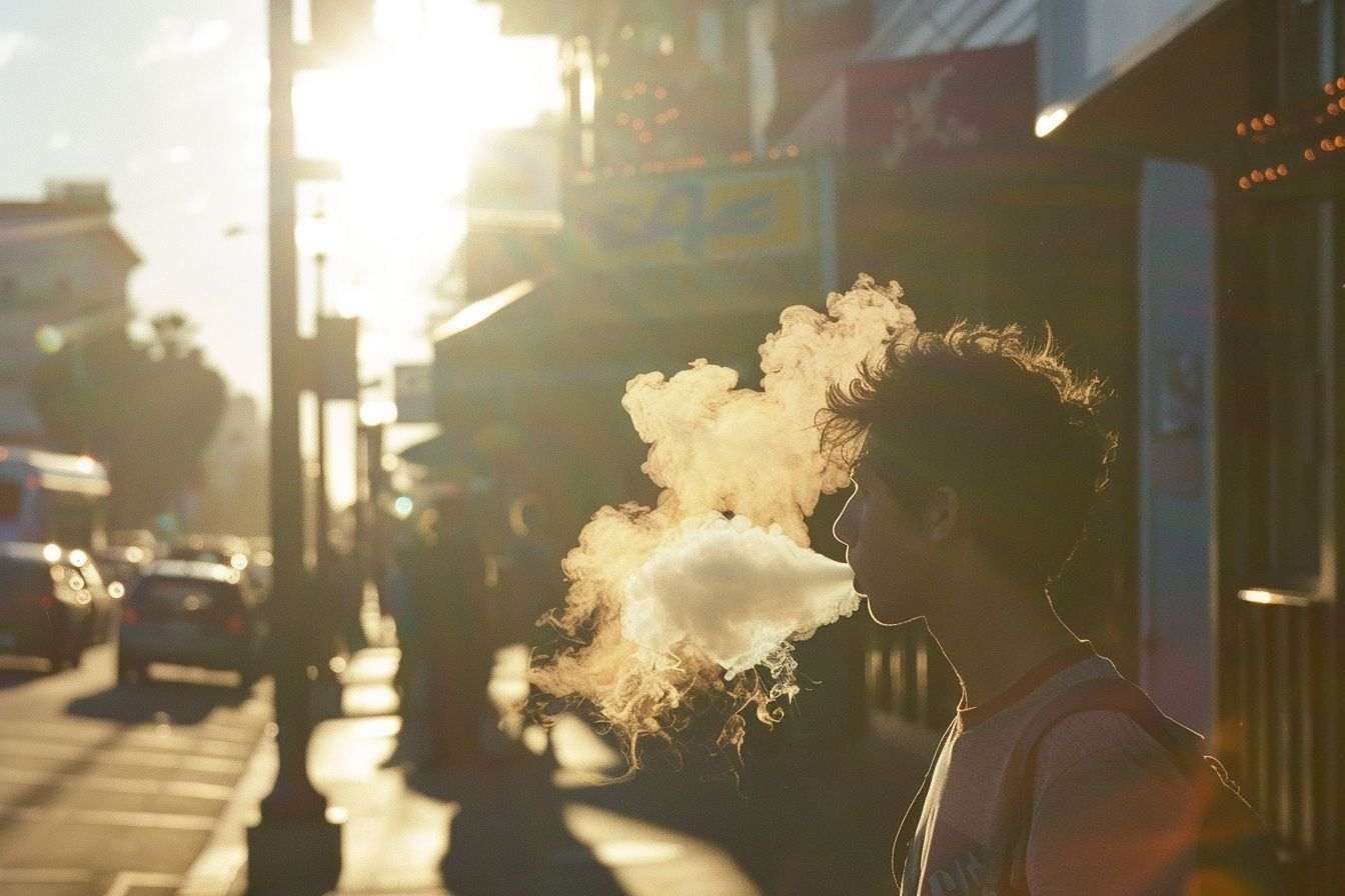 Image d'illustration. Scène de rue vibrante avec adolescent et nuages de vapeur