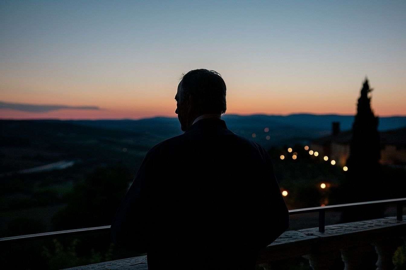 Silhouette de françois bayrou au crépuscule