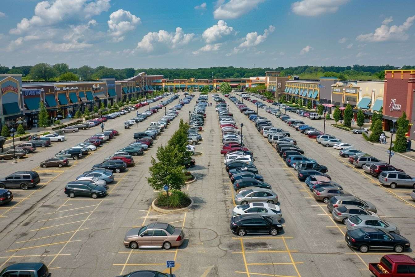 Vue aérienne du parking centre commercial