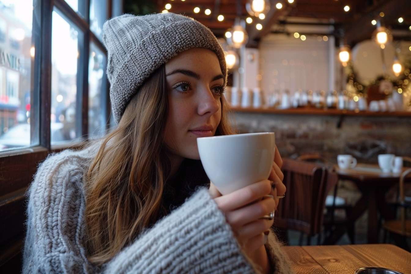 Femme timide café