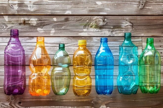 Image d'illustration. Collection de bouteilles plastique colorées