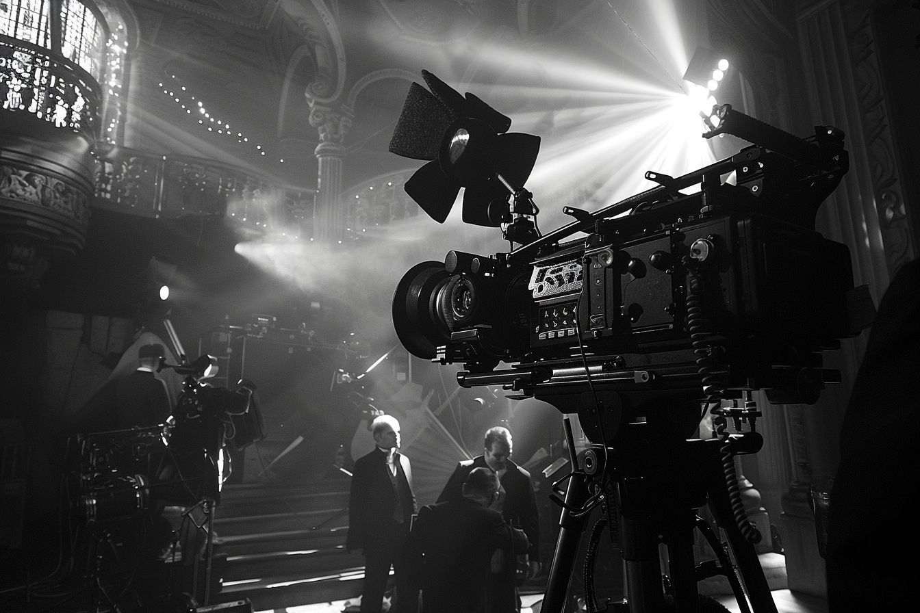 Image d'illustration. Gros plan d une installation de caméra professionnelle sur un plateau de tournage