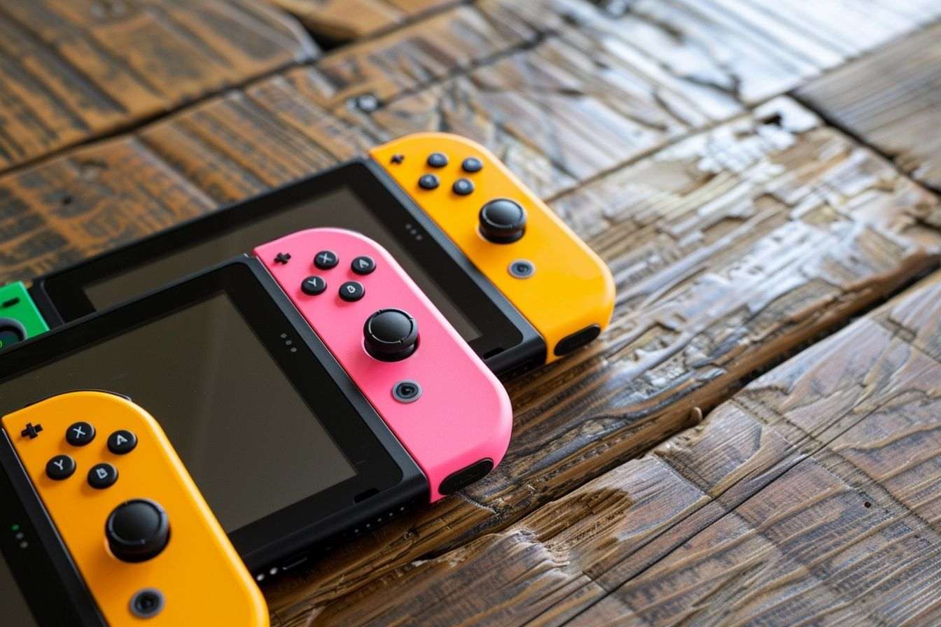 Image d'illustration. Joycon en couleurs vives de la Nintendo Switch originelle