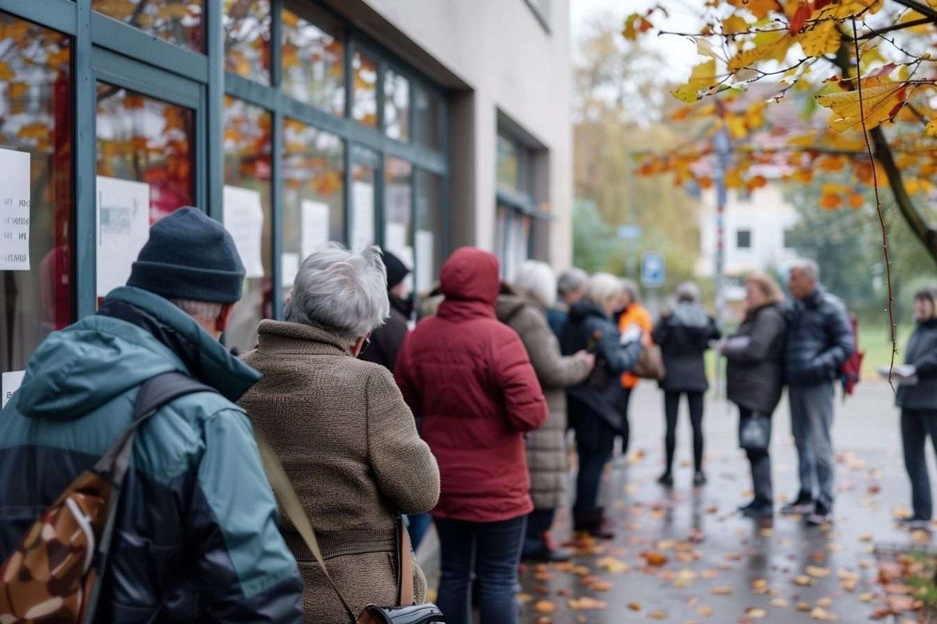 Image d'illustration. Files d attente à l'extérieur d'un bureau de vote.