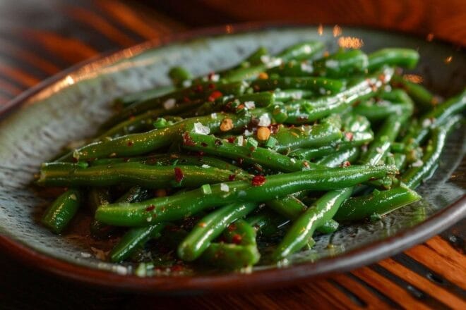 Gros plan de haricots verts vifs