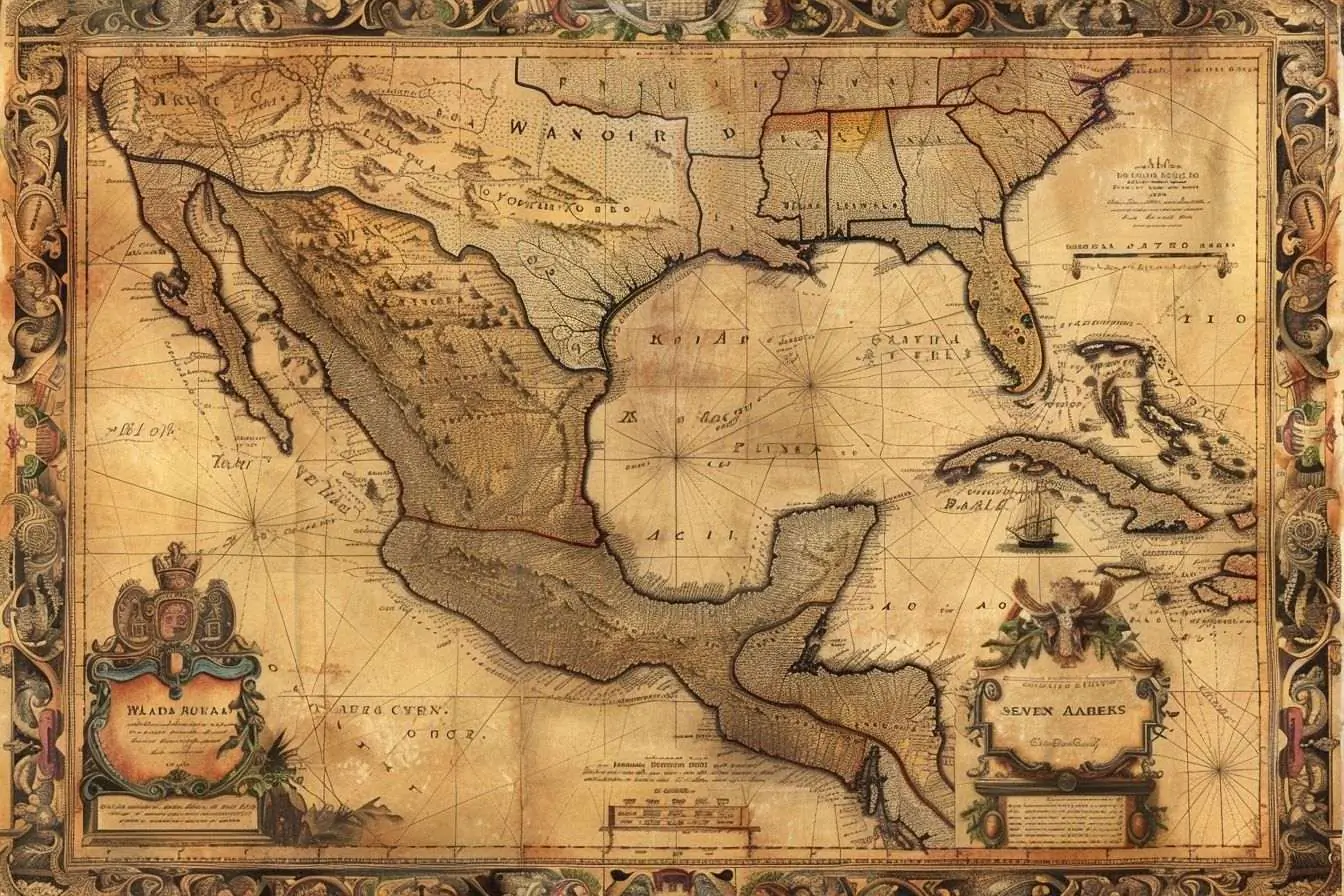Carte vintage du mexique avec bordures décoratives