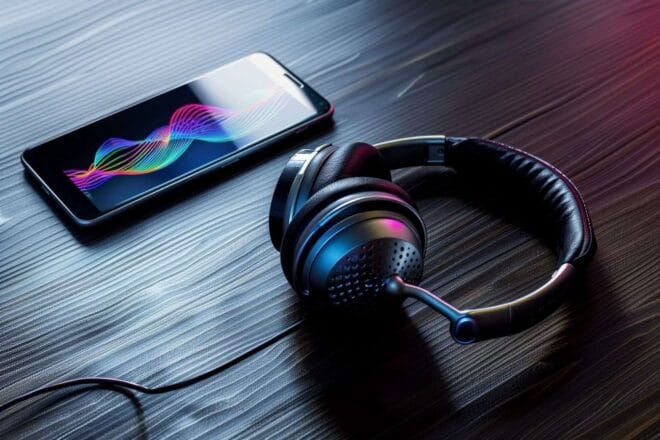 Casque élégant avec ondes sonores colorées