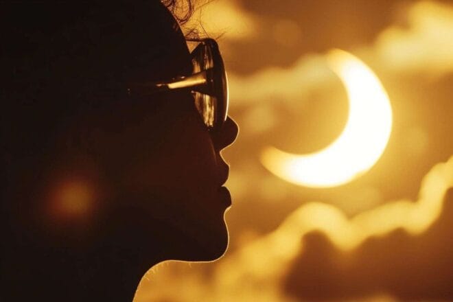 Image d'illustration. Éclipse solaire réflexion lunettes filtre