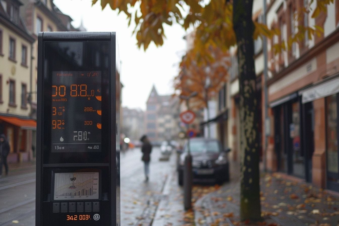 Gros plan d un moniteur de qualité de l air affichant les niveaux de pollution