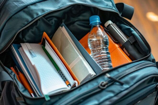 Image d'illustration. Gros plan d'un sac à dos étudiant ouvert