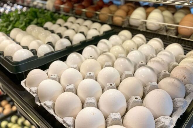Image d'illustration. Œufs frais en boîte au supermarché