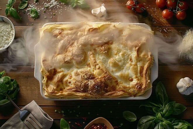Image d'illustration. Lasagne fraîchement sortie du four