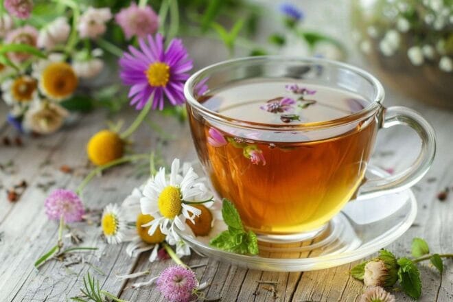 Image d'illustration. Tasse de tisane avec fleurs