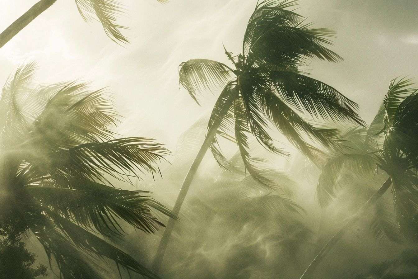 Image d'illustration. Vents puissants et arbres pliés par les vents d'un cyclone.