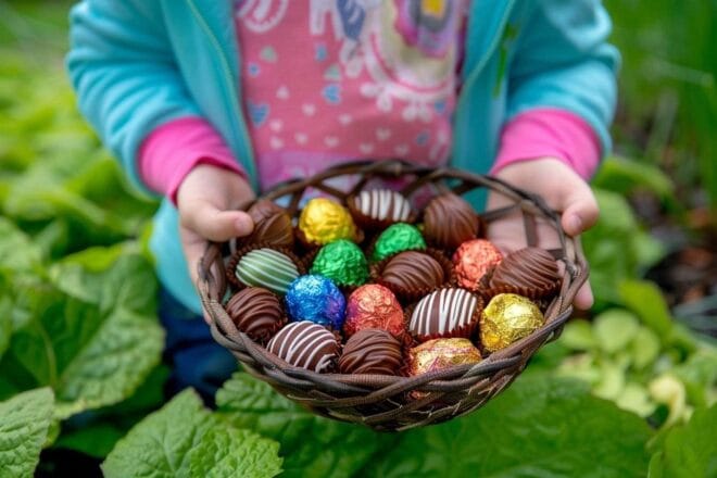Image d'illustration. Chocolat pâques jardin enfant joie couleur