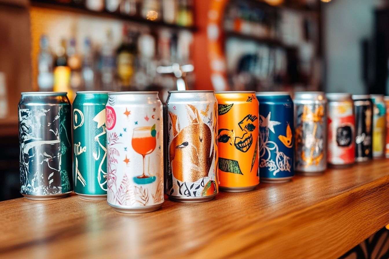 Image d'illustration. Canettes métalliques sur comptoir en bois