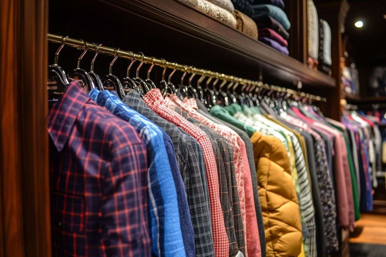 Éventail de vêtements colorés sur des portants élégants