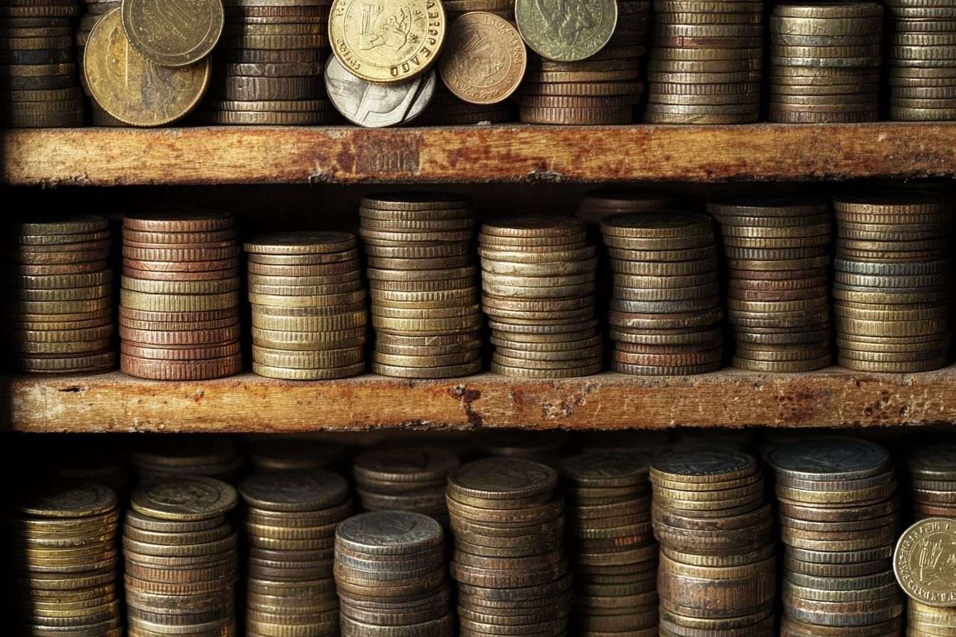 Image d'illustration. Piles de pièces diminuant