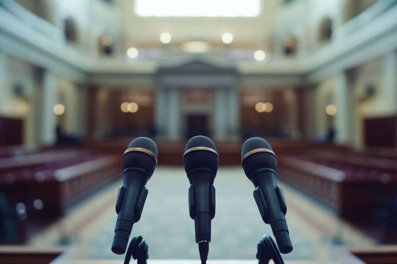 Image d'illustration. Vue centrée des microphones
