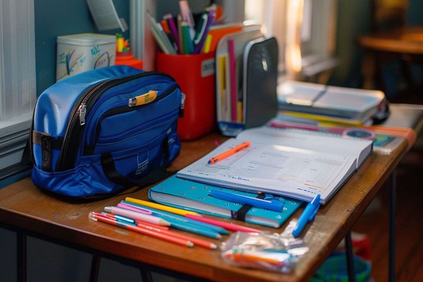 Image d'illustration. Bureau avec fournitures scolaires