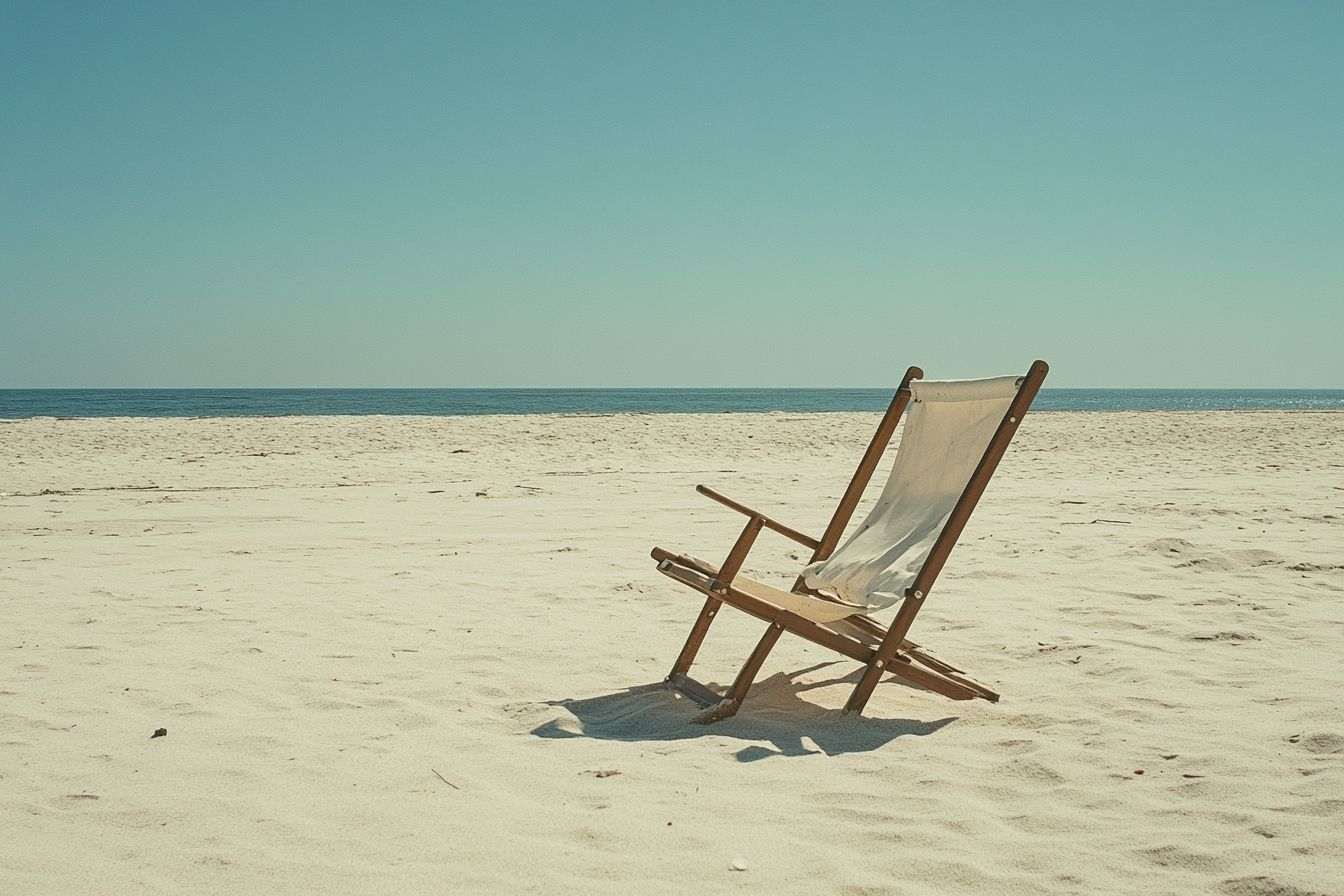 Image d'illustration. Chaise longue abandonnée sur le sable
