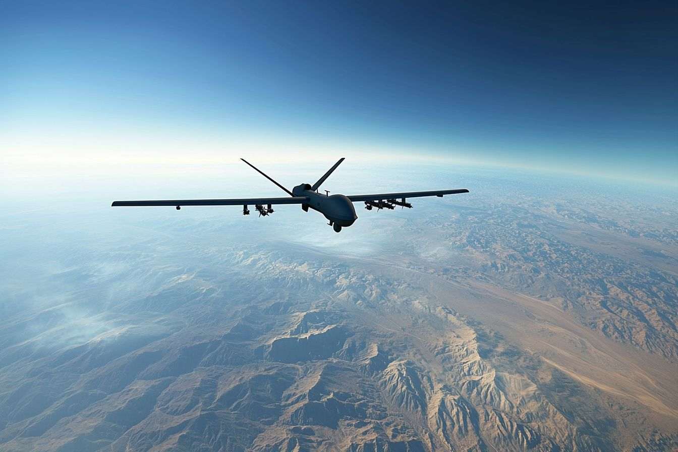 Drone militaire survolant un ciel bleu