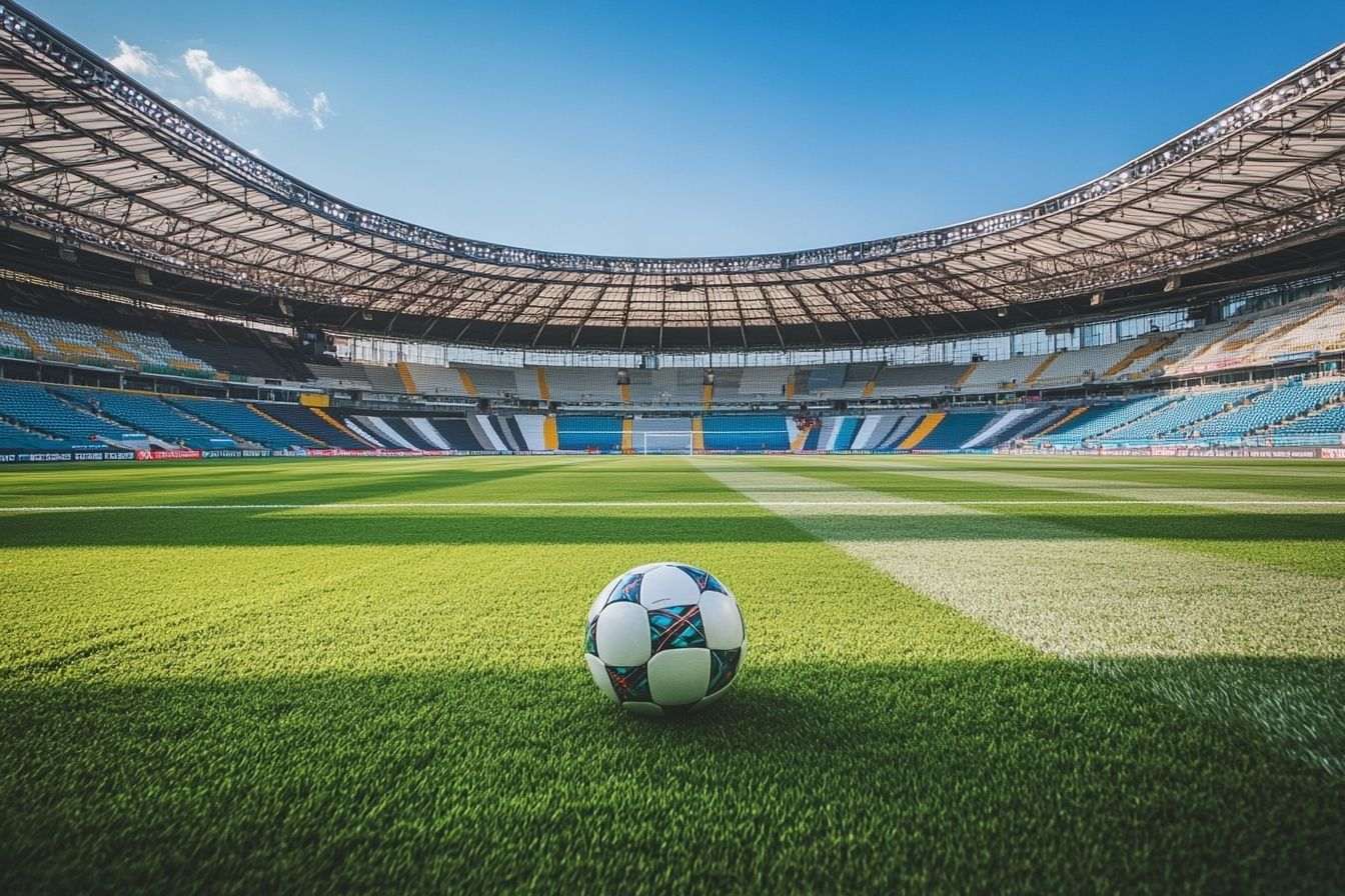Image d'illustration. Vue large stade vide balle de foot