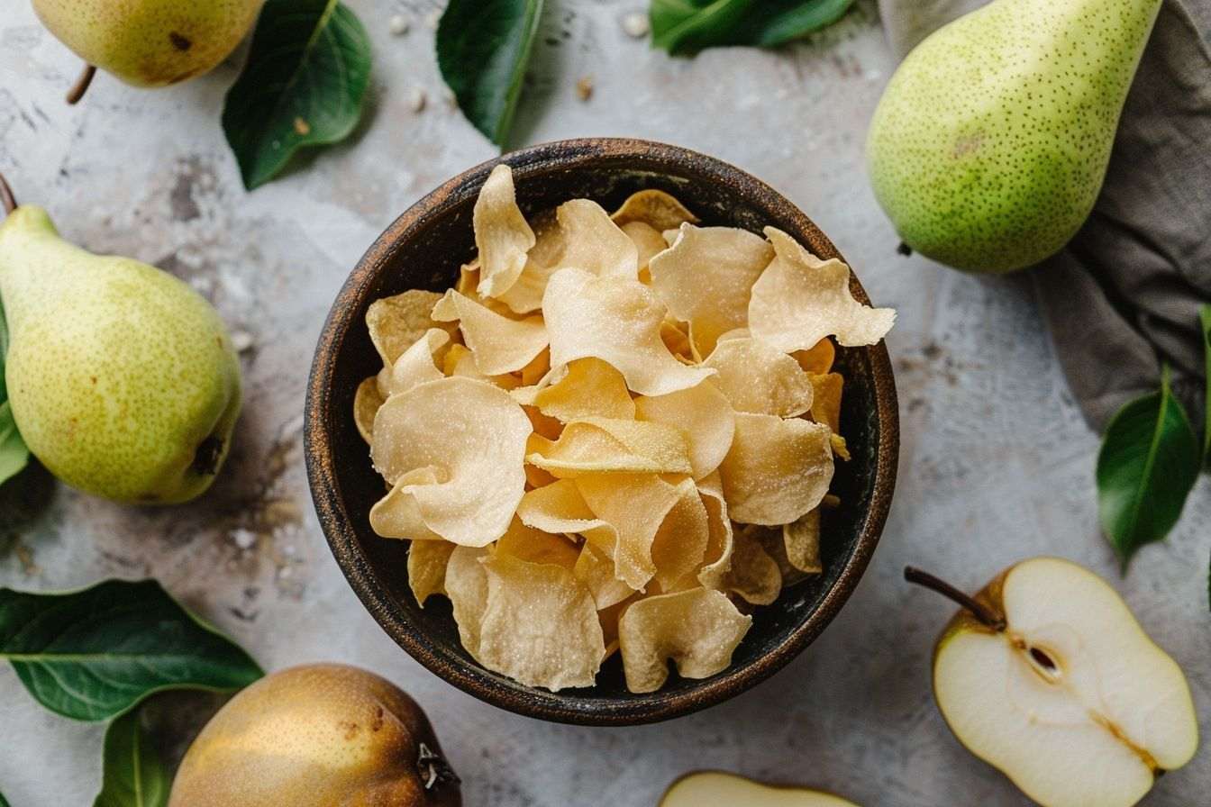 Image d'illustration. Bol de chips de poire croquantes