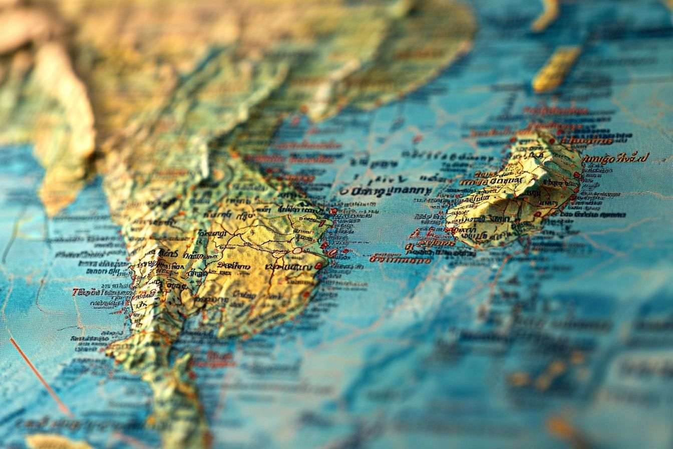 Gros plan sur une carte mettant en évidence la proximité géographique et l'histoire partagée de la Thaïlande et du Cambodge.