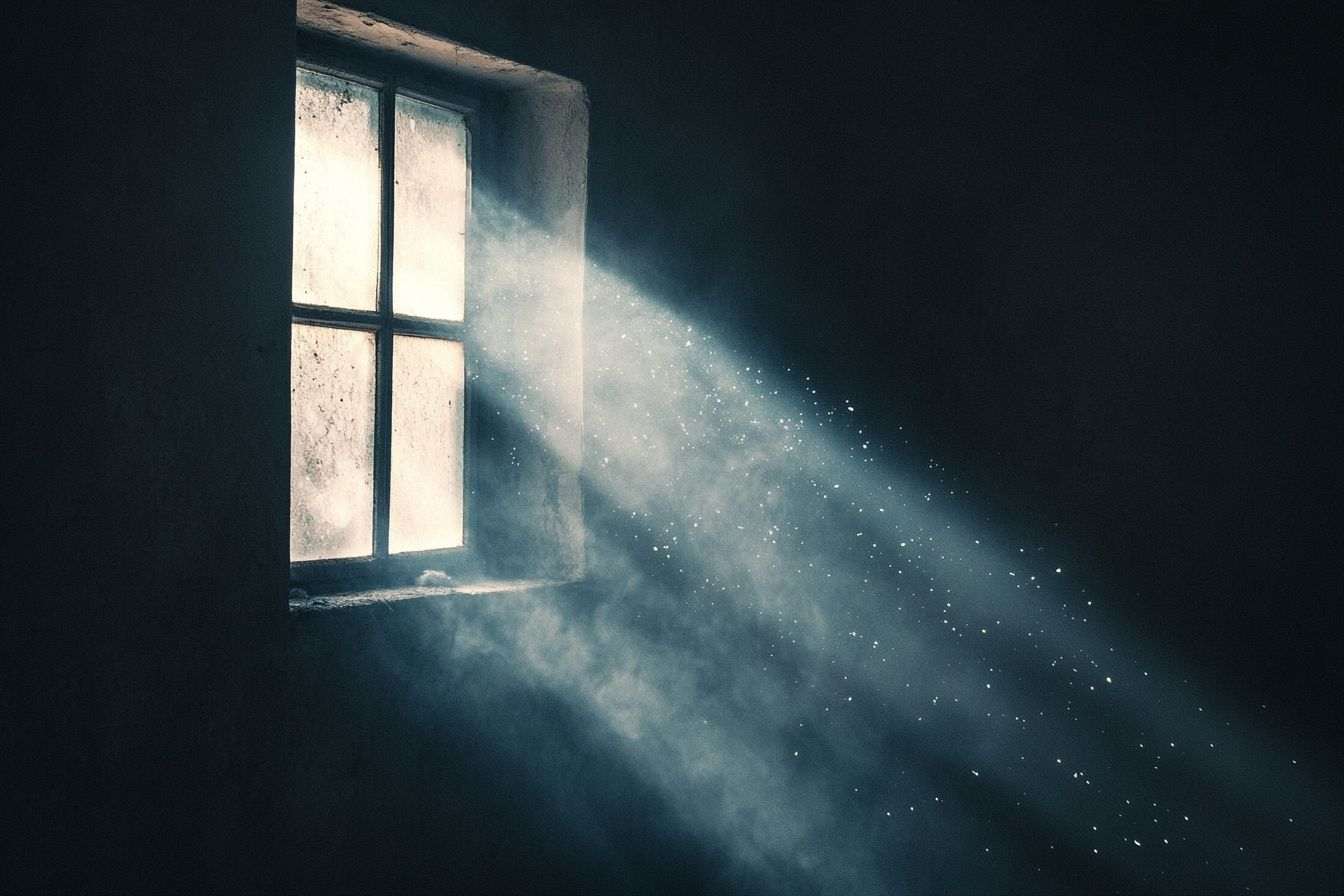 Image d'illustration. Chambre assombrie avec rayon de lumière