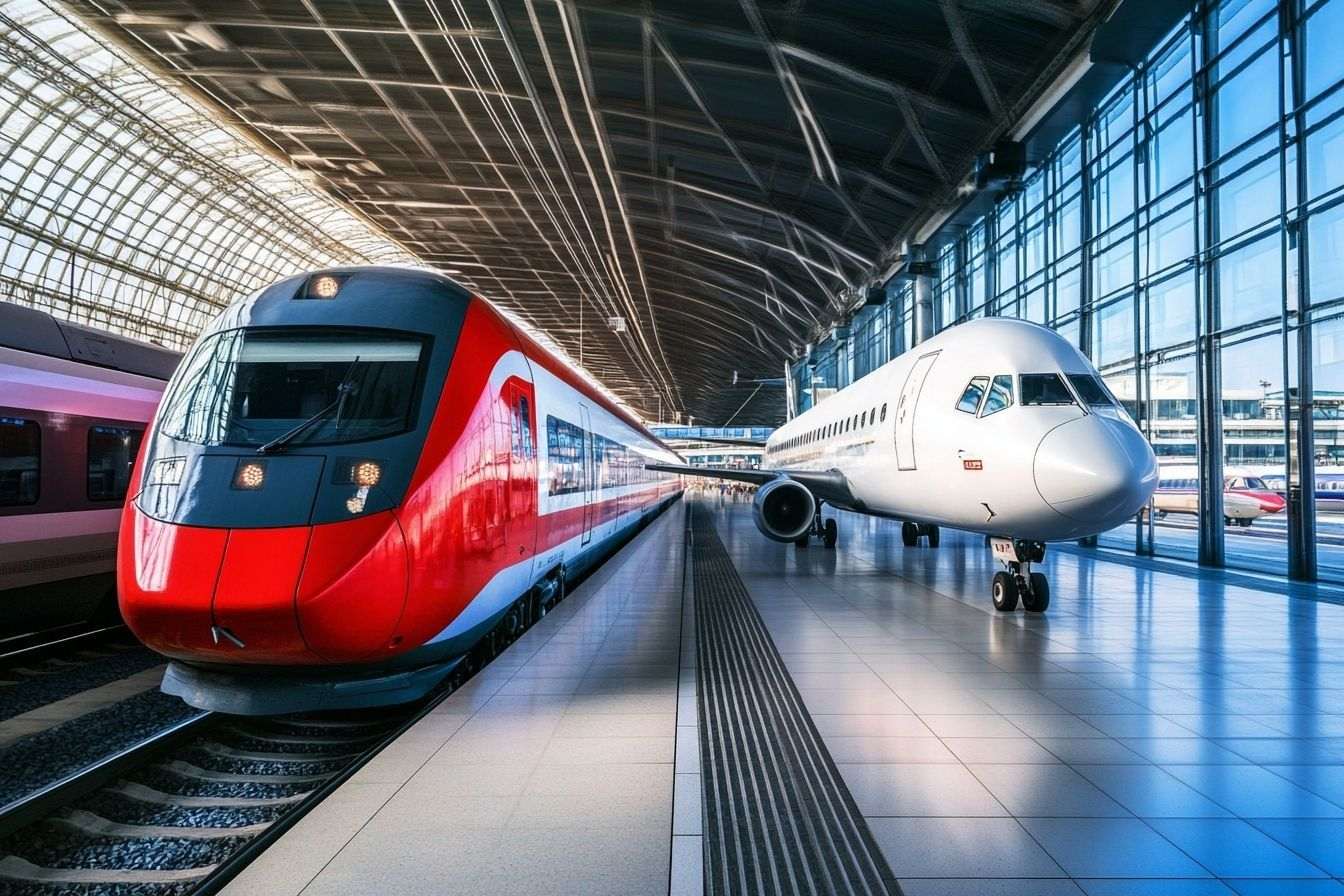 Image d'illustration. Comparaison côte à côte d un train et d un avion