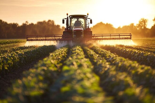 Image d'illustration. Équipement agricole pulvérisant un champ