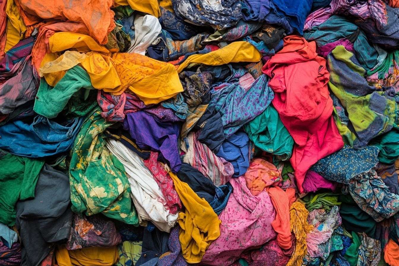 Image d'illustration. Gros plan sur des vêtements déchets colorés