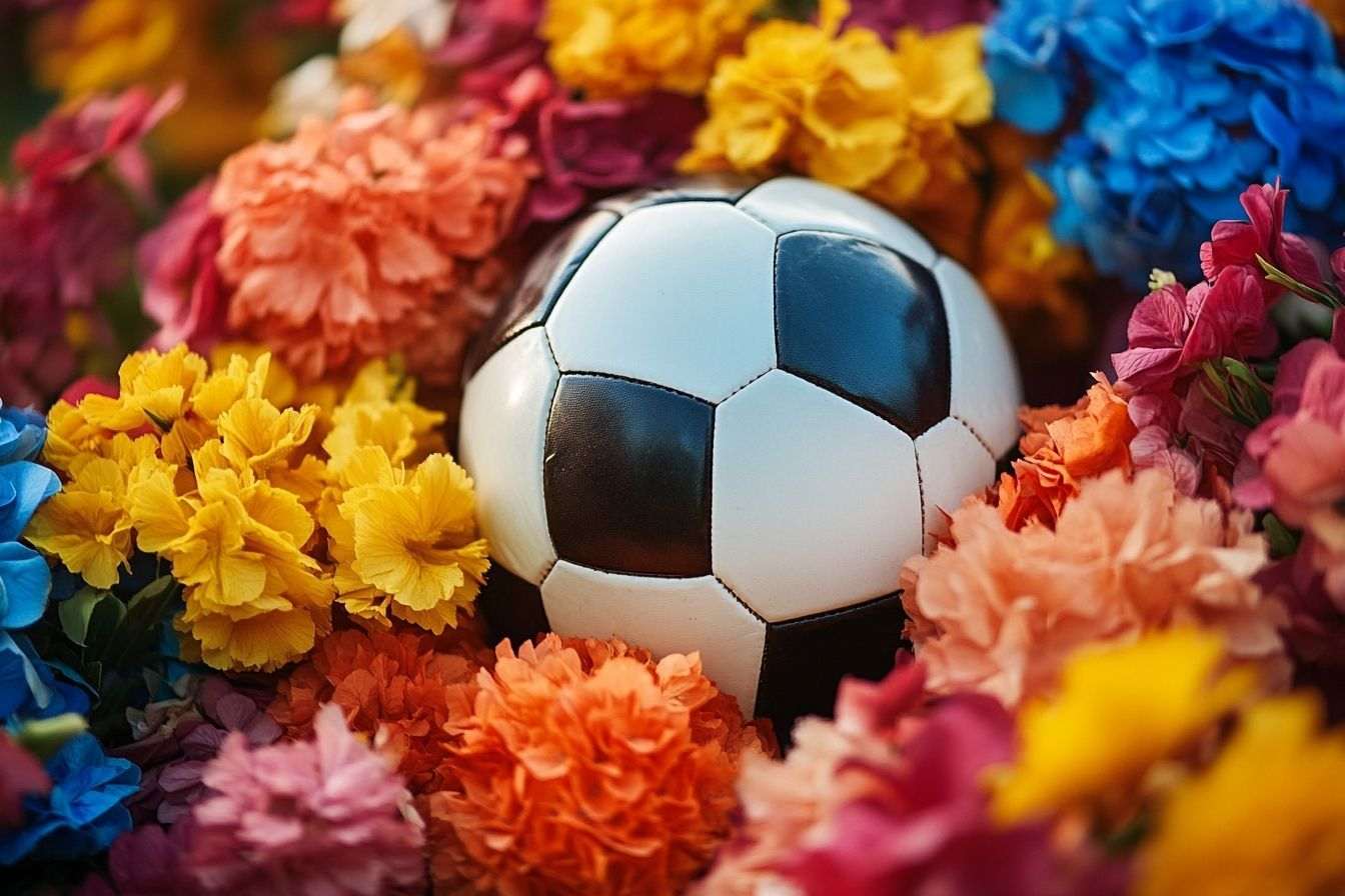 Image d'illustration. Gros plan d un ballon de football entouré d un bouquet vibrant
