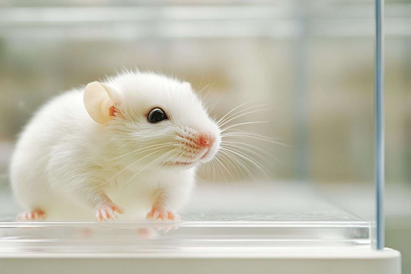 Image d'illustration. Gros plan d un petit animal de laboratoire dans un environnement de recherche propre, bien éclairé avec un lit douillet