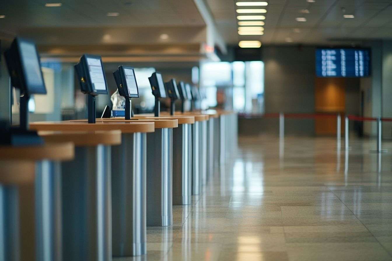 Un guichet d'enregistrement vide à l'aéroport illustre l'impact des récentes annulations de vols sur les voyageurs.