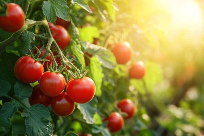 Image d'illustration. Jardin luxuriant avec tomates rouges