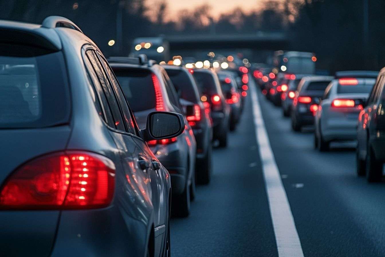 Ligne de véhicules sur autoroute embouteillée
