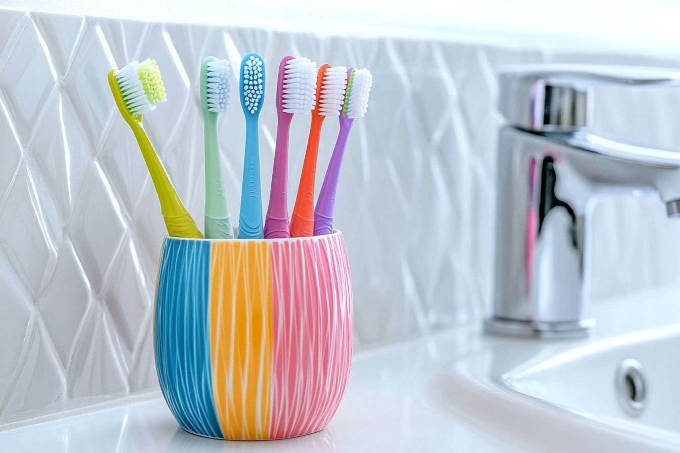 Image d'illustration. Porte brosse vibrant avec pinceaux colorés