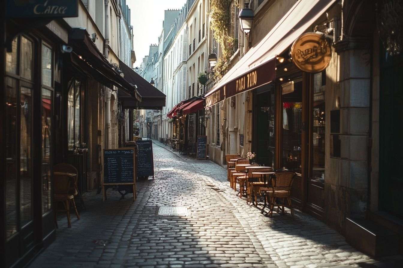 Image d'illustration. Rue pittoresque avec cafés et magasins fermés