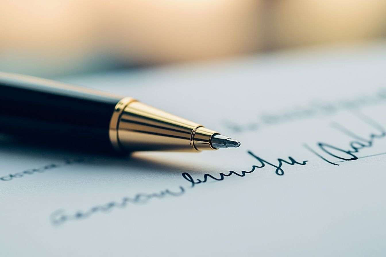 Deux signatures distinctes côte à côte sur un accord formel, illustrant des styles d'écriture manuscrite uniques.
