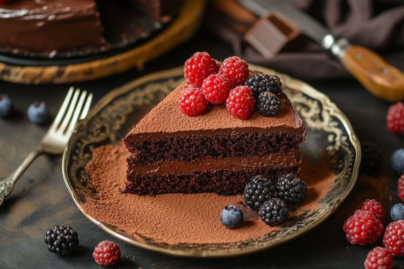 Image d'illustration. Tranche de gâteau au chocolat décadent
