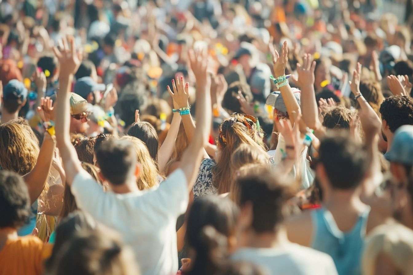 Image d'illustration. Vue large de foule joyeuse en fête