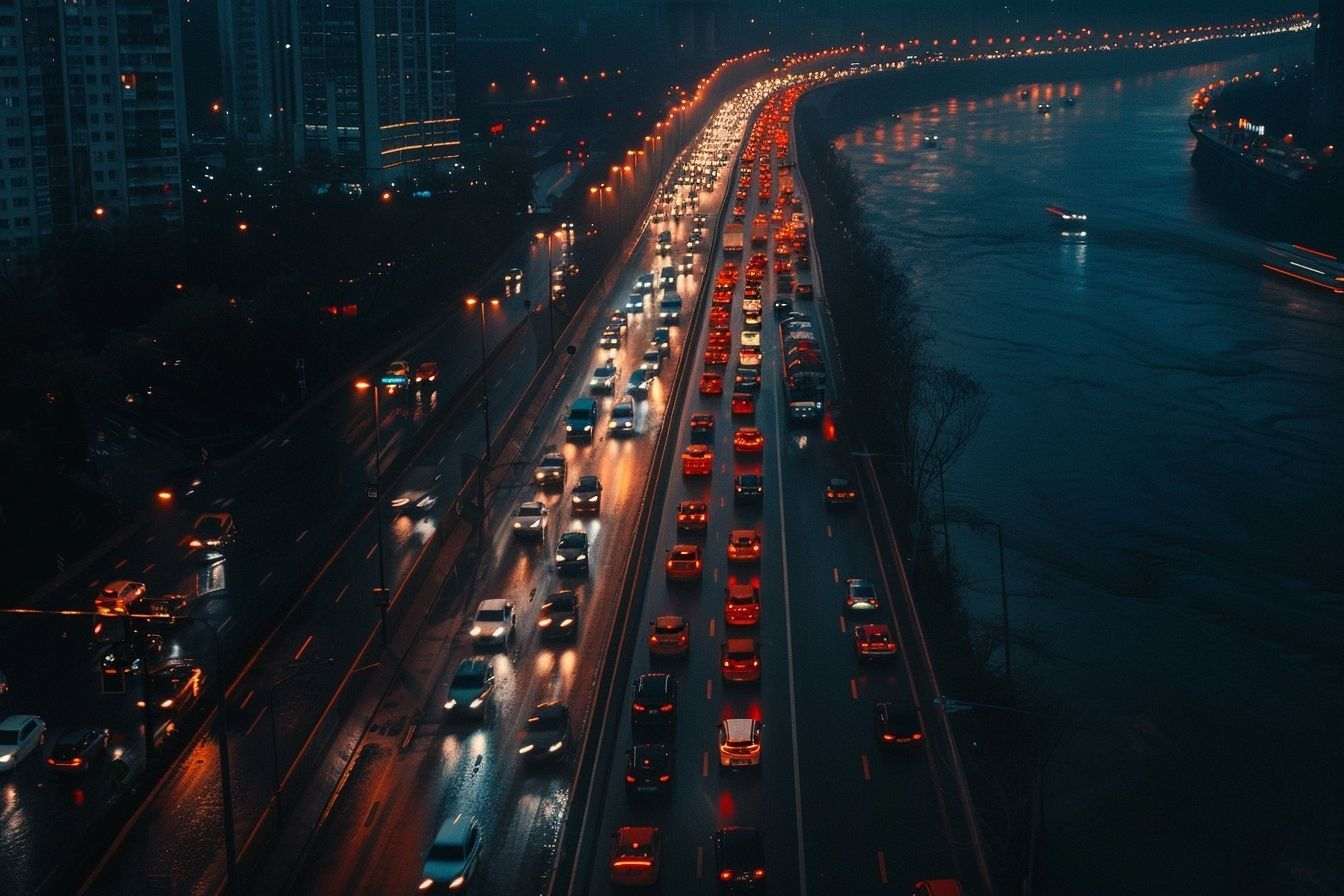 Vue latérale de la circulation intense