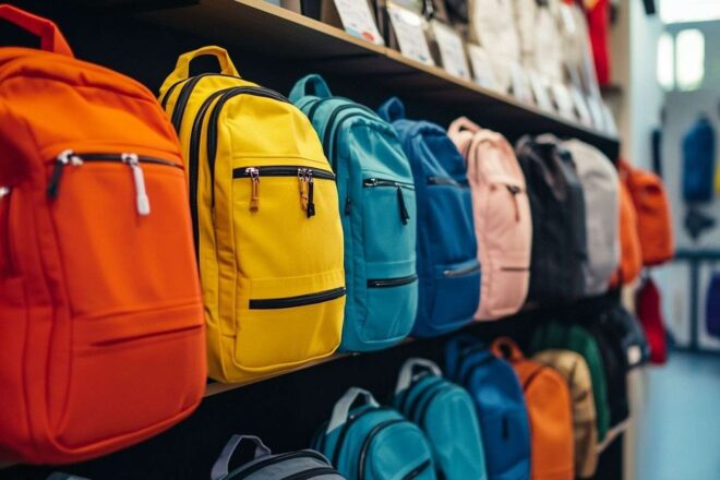 Une exposition de sacs à dos en divers coloris et styles, idéale pour que les étudiants fassent leur choix.