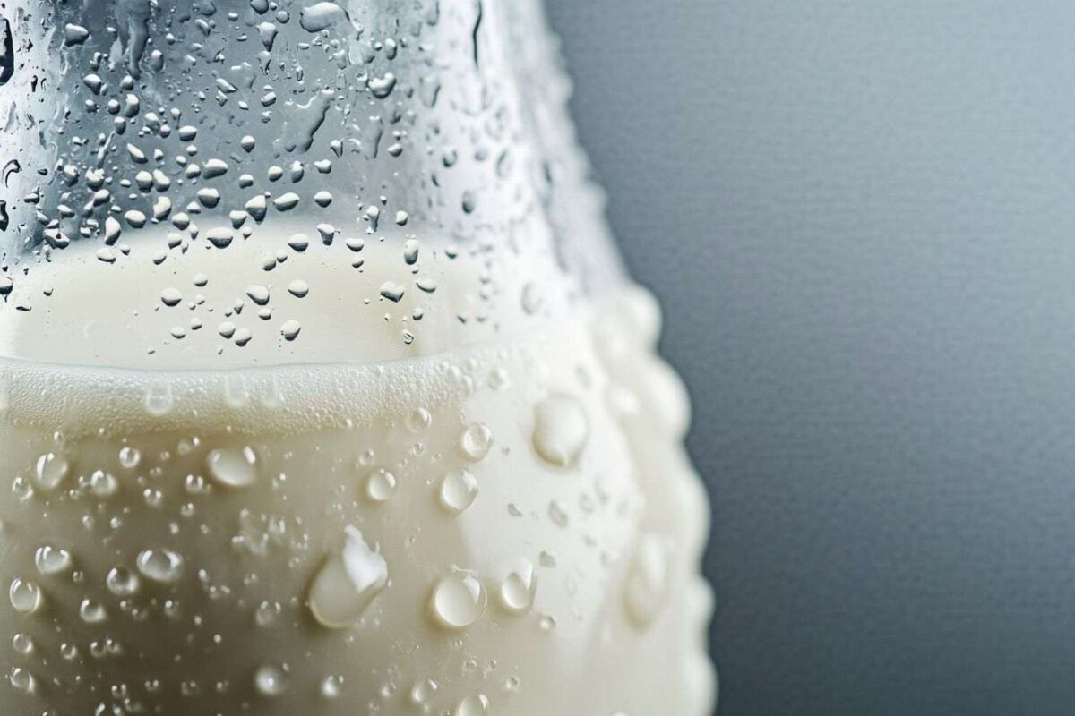 Gros plan de bouteille en verre avec lait frais